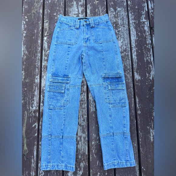 Lioness Women's Stacey Light Wash Cargo Denim Jeans Size XS - Picture 1 of 4